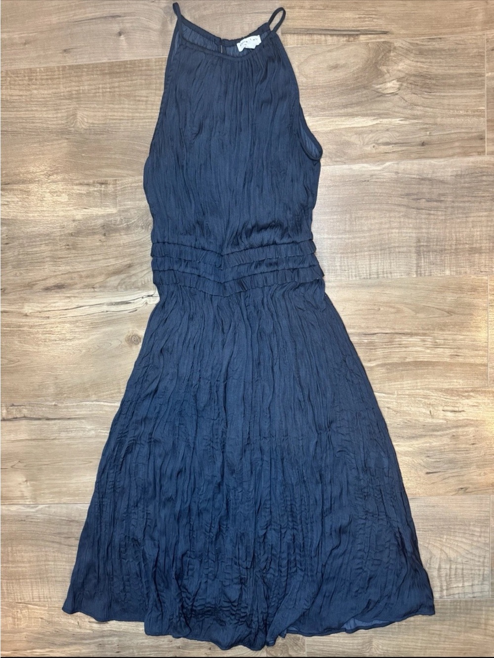 Current Air Navy Crinkle Halter Midi Summer Dress